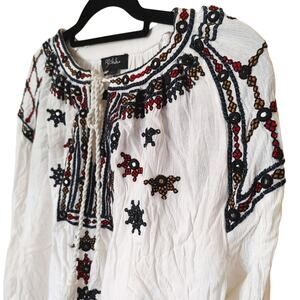 RD Koko Boho White Flowy Size Medium M Top Embroidered Indie Oversized Blouse